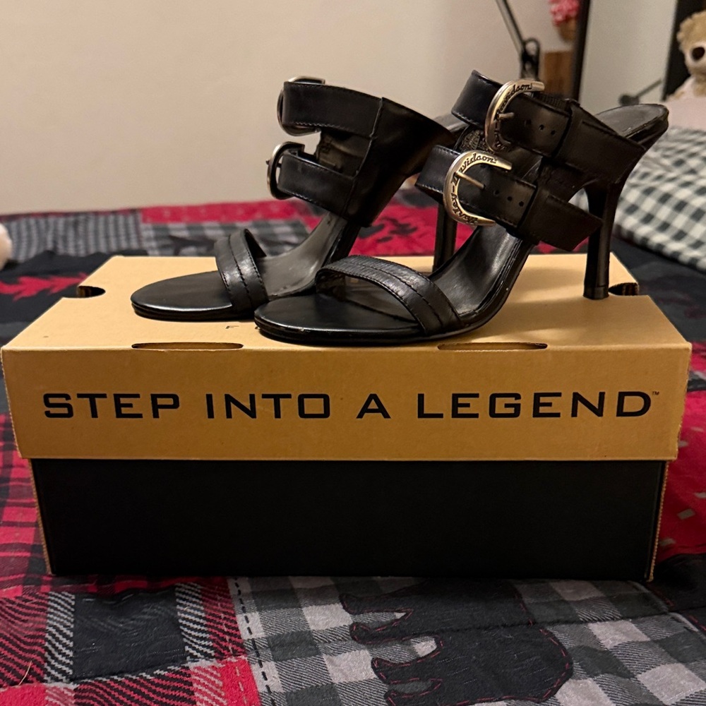 Harley Davidson’s leather black dress slide heel shoe
